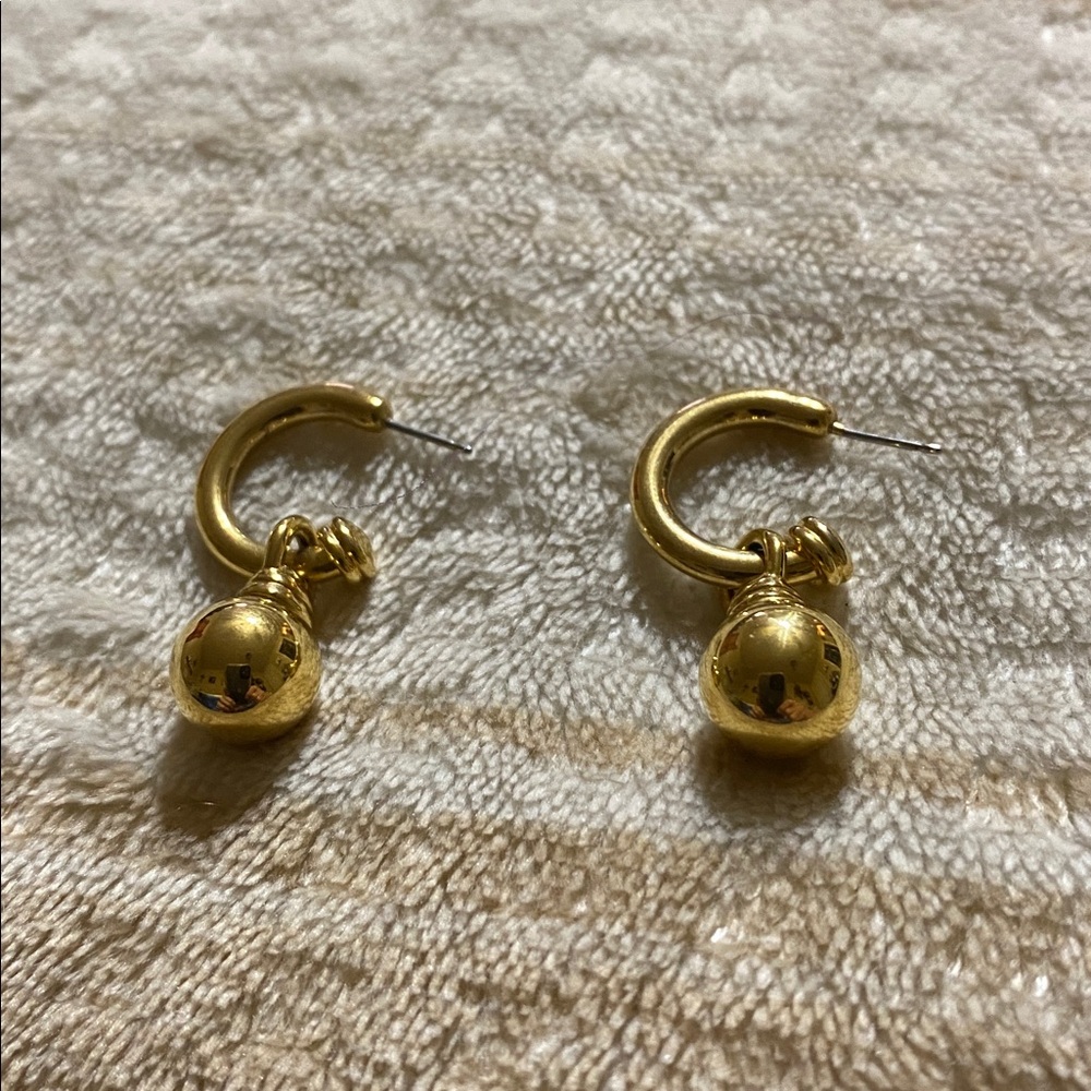 2 sets of pierced earrings in one .Gold Hoop Earrings with Ball Charm. - Picture 4 of 6